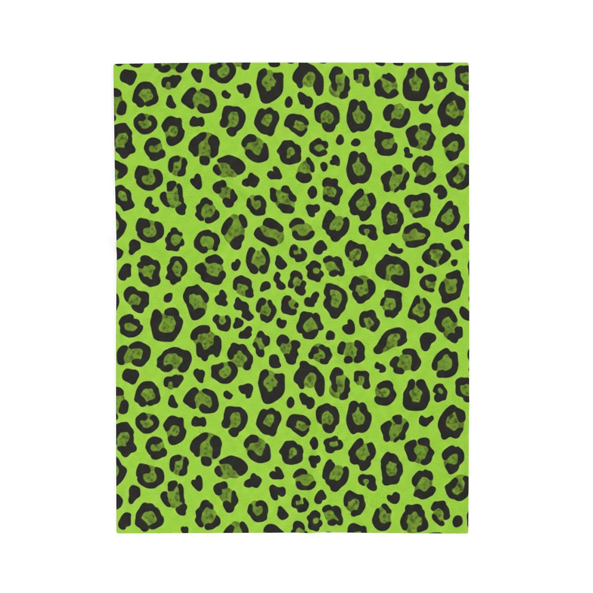 Acid Green Leopard Print Velveteen Blanket | Animal Print Throw