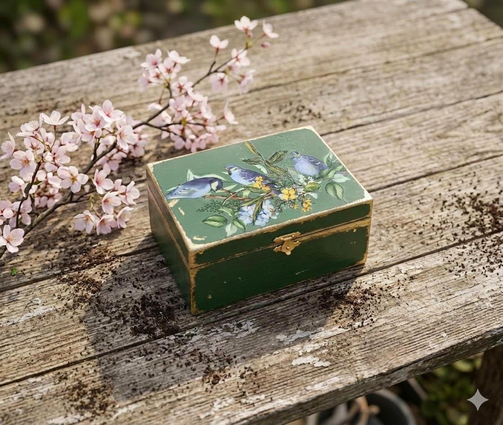 Victorian Bluebirds Bird Jewelry Box • Small Trinket Box Vintage Renewed Keepsake Chest