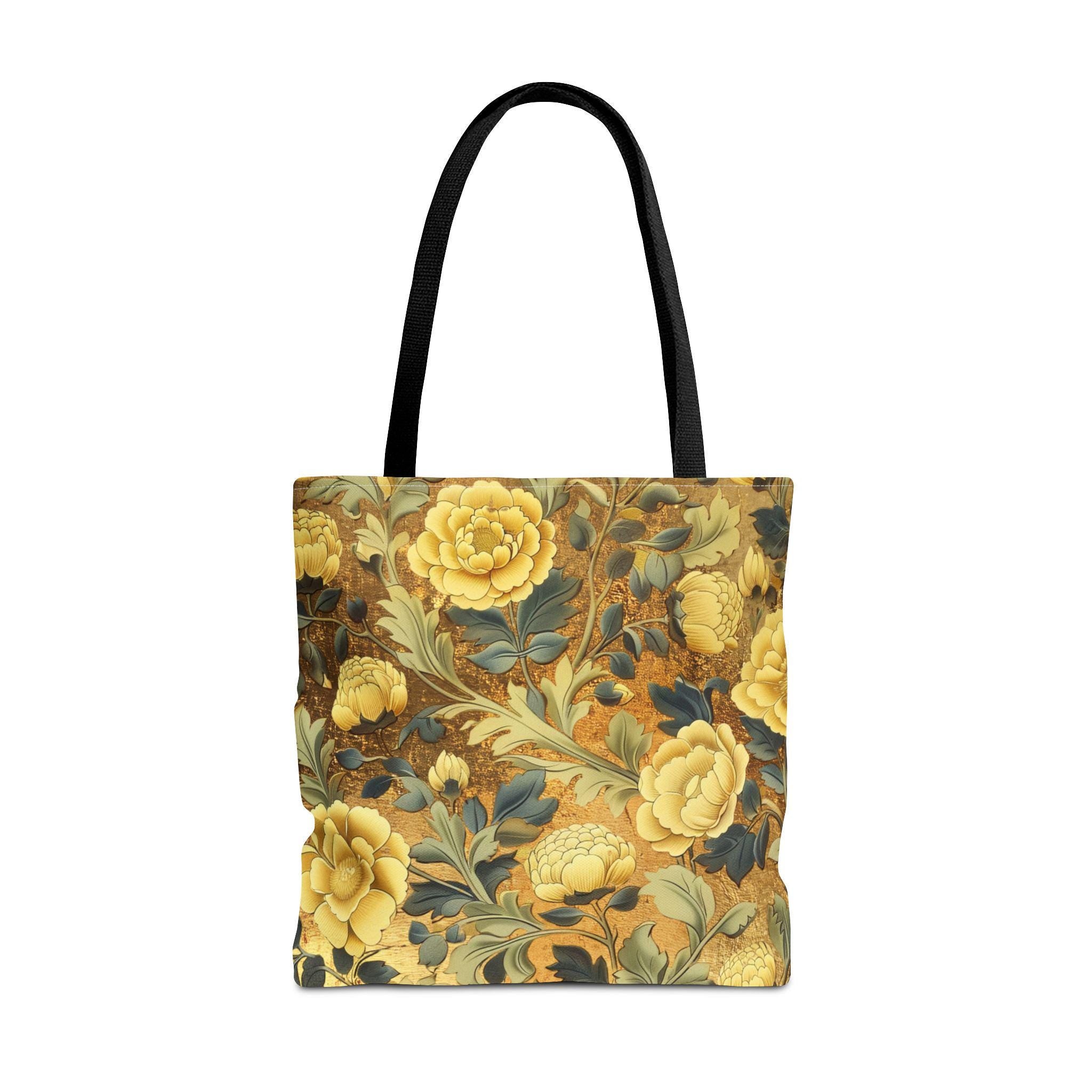 Willaim Morris Tote Bag | Golden Botanical Bible Study Accessory | Christian Shoulder Bag