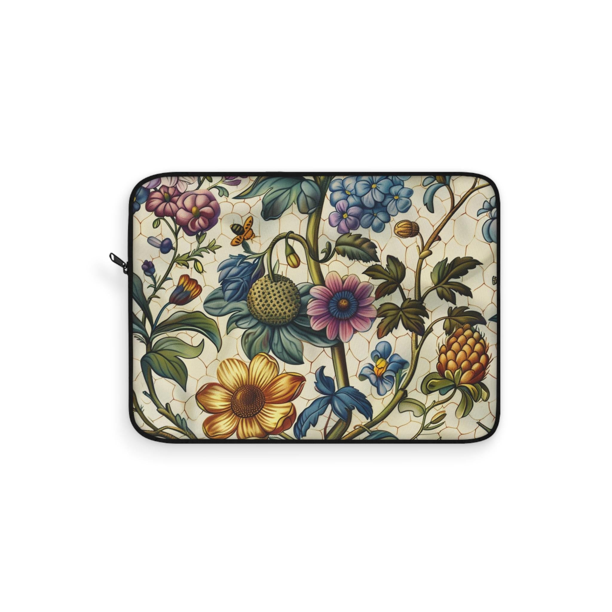 Vintage William Morris Floral Laptop Sleeve | Cream Botanical Zip Sleeve Fleece Interior