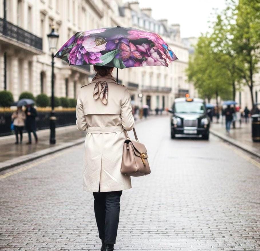 Vintage Pink Peony Floral Umbrella Foldable Umbrella | Romantic Rain Parasol