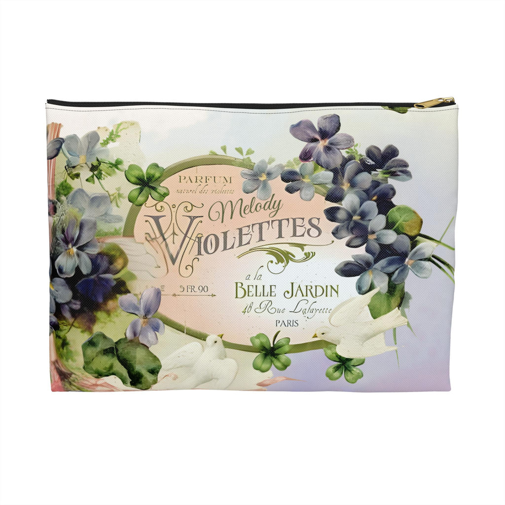 French Vintage Soap Label Violettes Accessory Pouch | Floral Makeup Bag