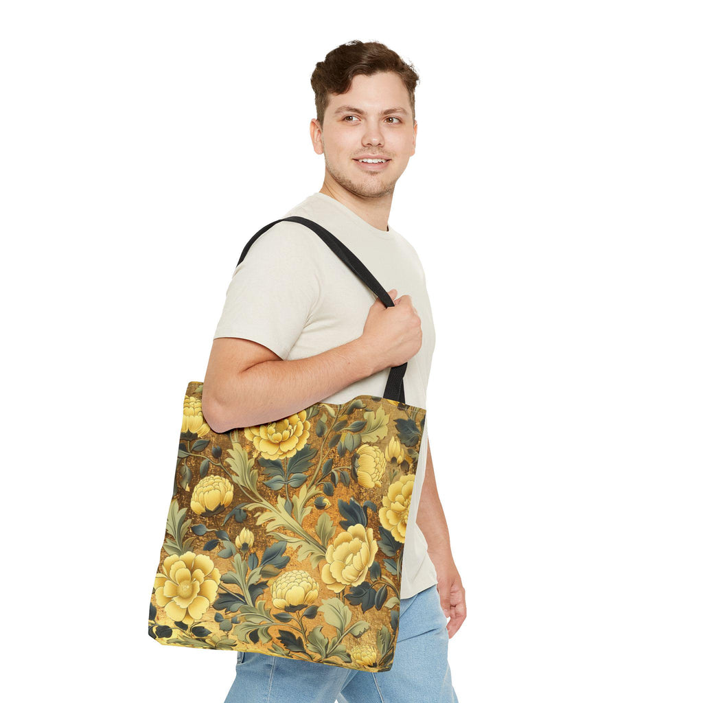Willaim Morris Tote Bag | Golden Botanical Bible Study Accessory | Christian Shoulder Bag