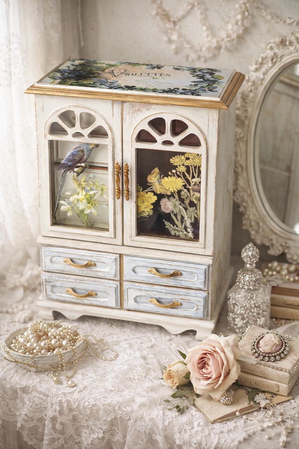Floral Jewelry Box • Large Cottagecore Keepsake Box • Feminine Vanity Decor • Shabby Chic Gift for Her • Hand Embellish Jewelry Organizer