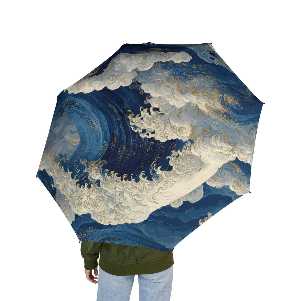 Japanese Ocean Wave Cloud Pattern Umbrella | Blue Swirl Storm Art