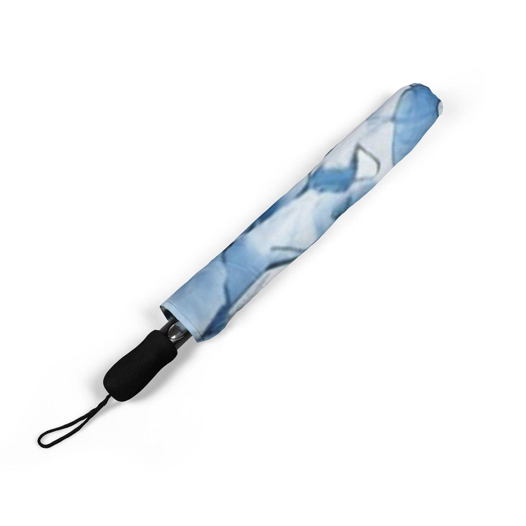 Blue Botanical Dragonfly Umbrella – Garden Floral Print, Compact Travel Accessory