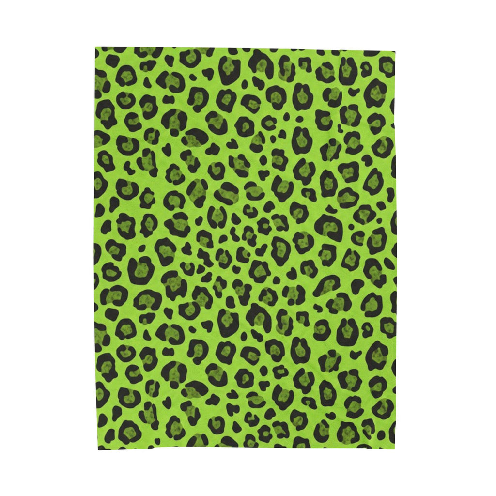 Acid Green Leopard Print Velveteen Blanket | Animal Print Throw