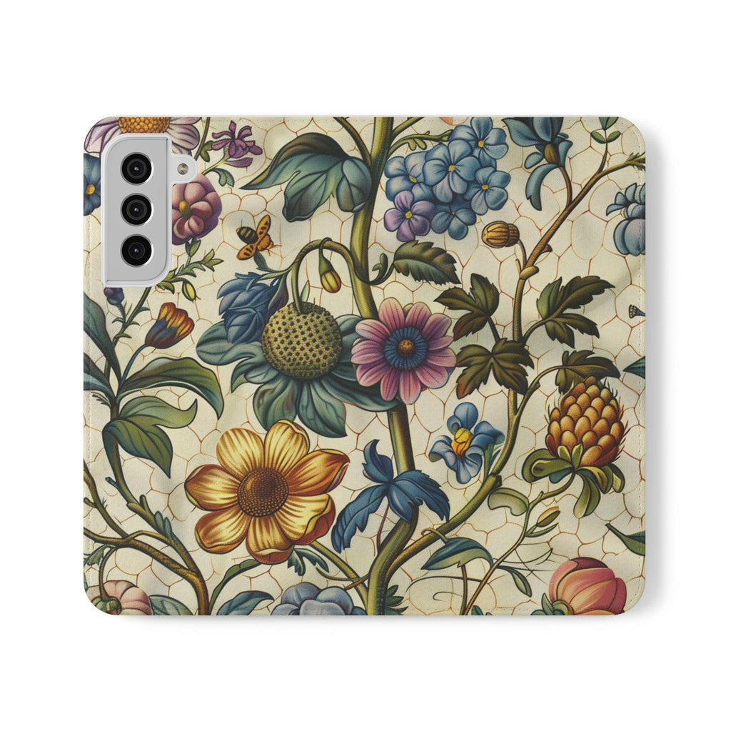 Vintage Floral Faux Leather Phone Wallet Case Elegant Bookish Flip Case with Card Slots