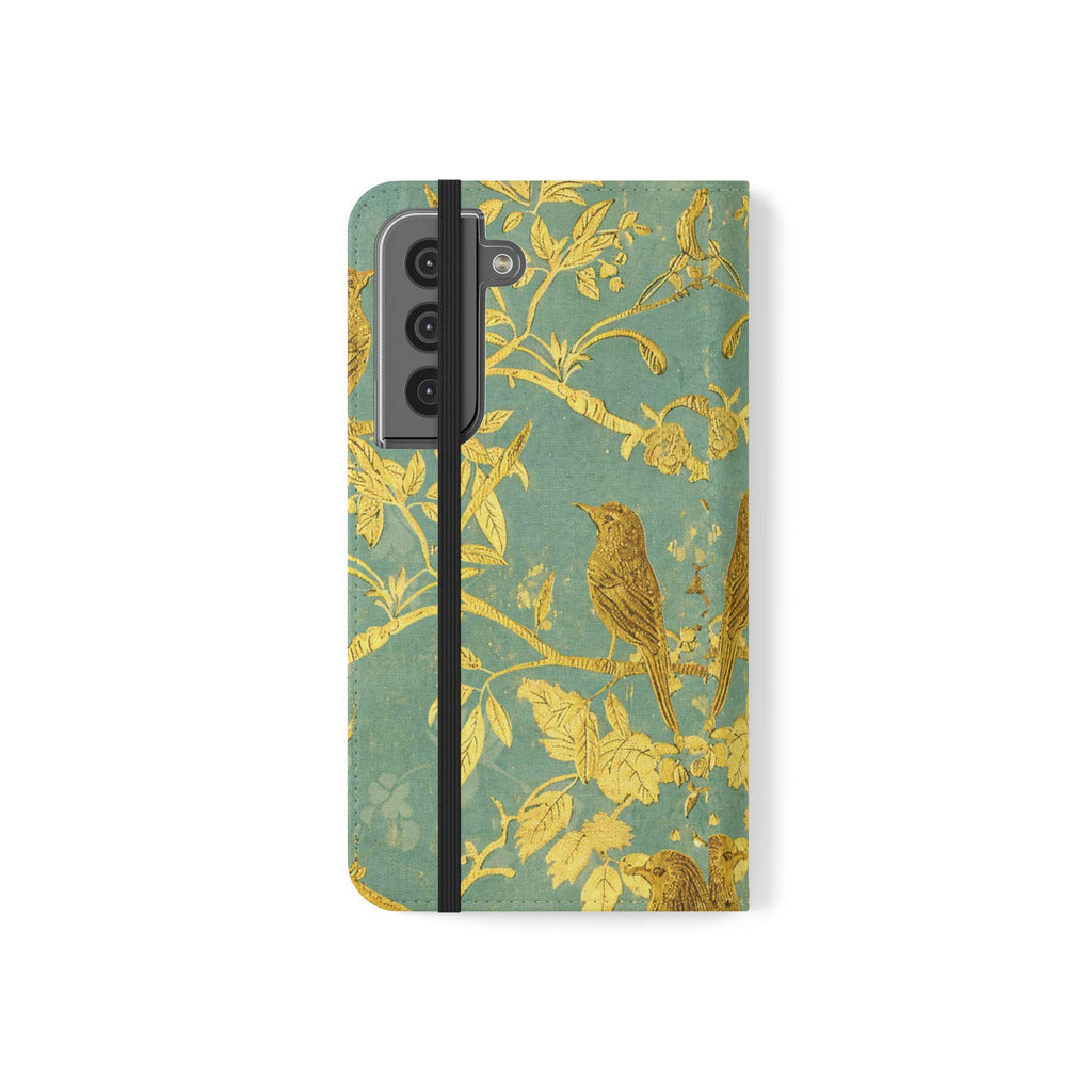 Floral Birds Faux Leather Phone Wallet Case Elegant Bookish Flip Case with Card Slots