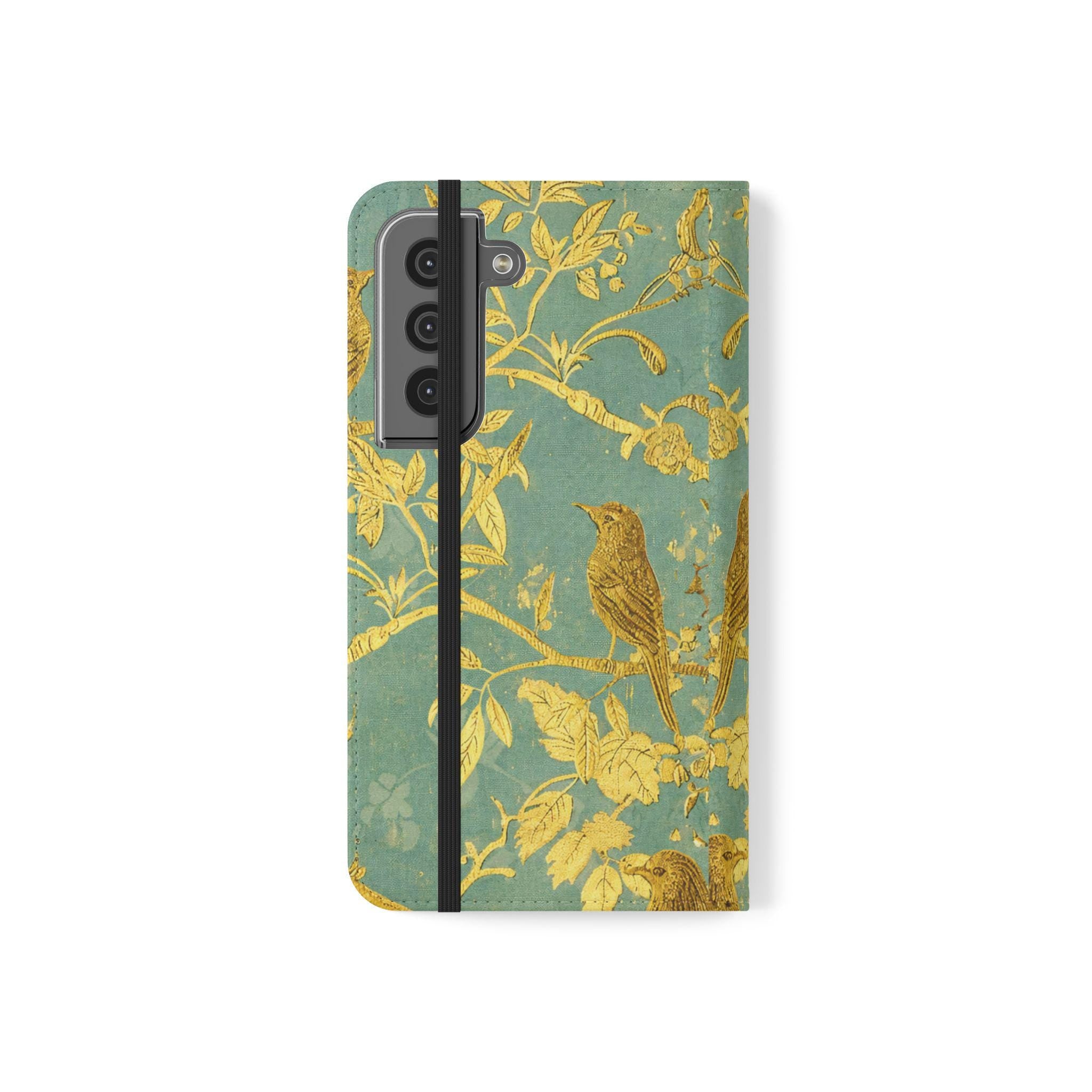 Floral Birds Faux Leather Phone Wallet Case Elegant Bookish Flip Case with Card Slots