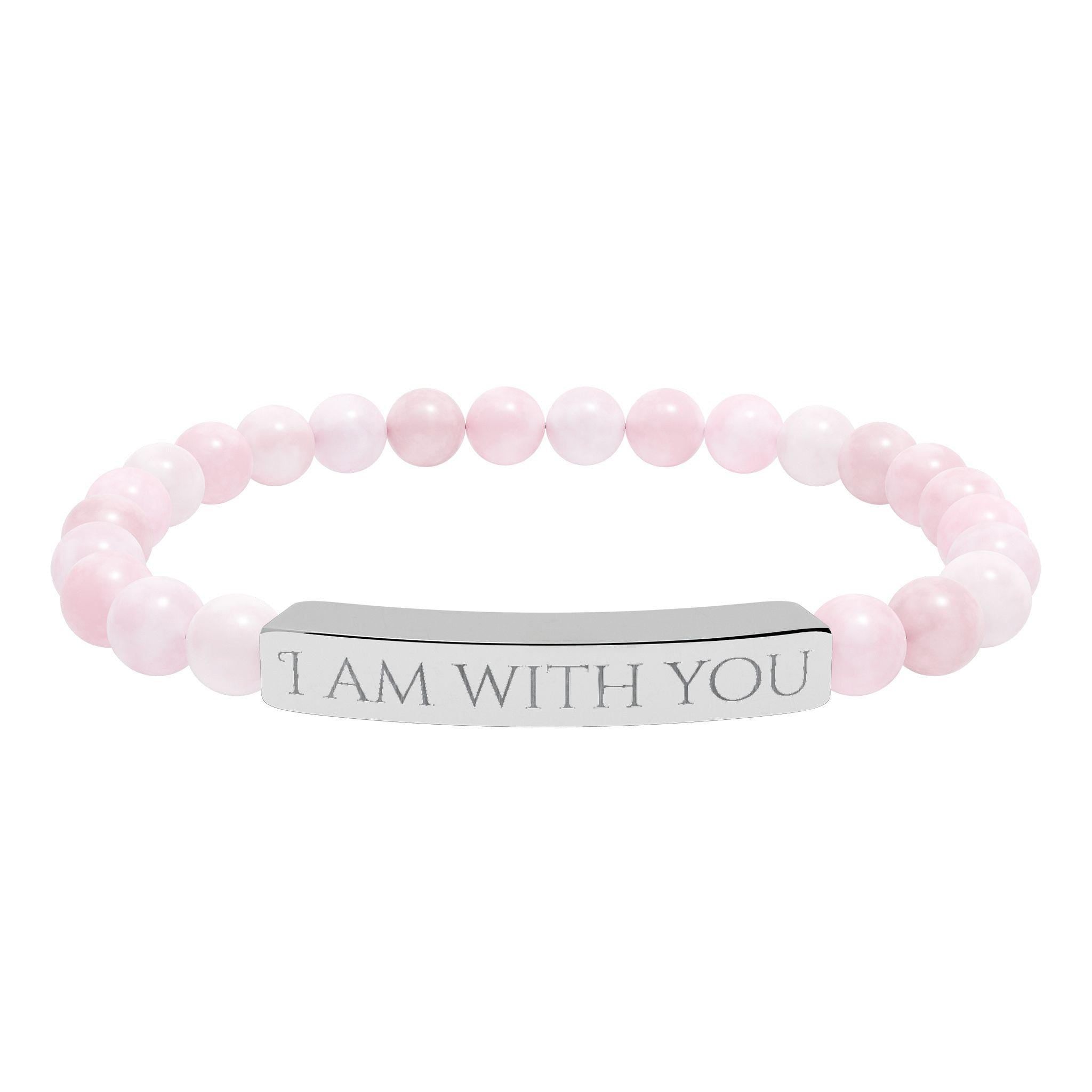 I Am With You Natural Stone Stretch Bar Bracelet | Engraved Christian Bracelet