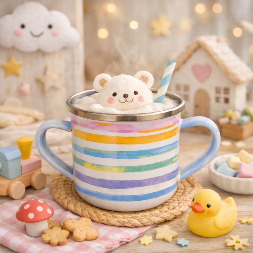 McKenzie Childs Pastel Striped Enamel Double Handle 8 Oz Cup