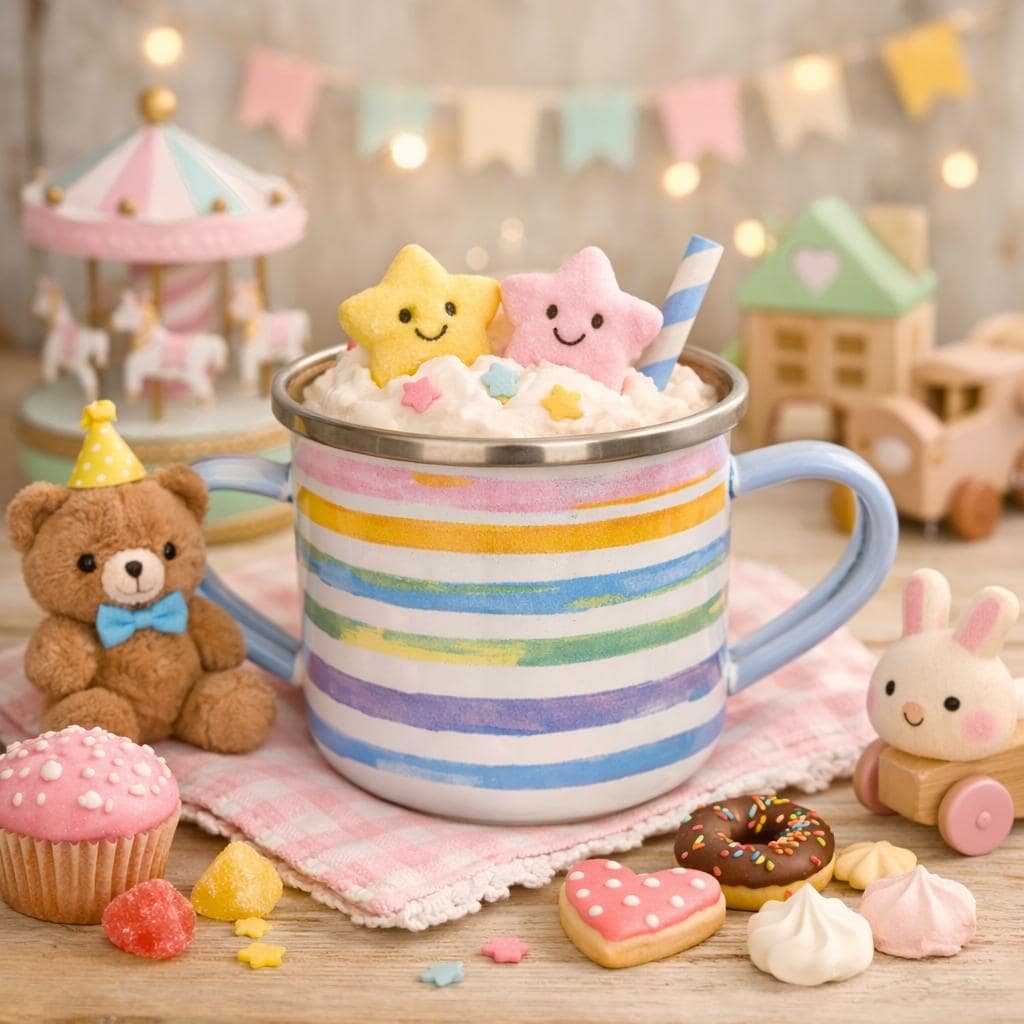 McKenzie Childs Pastel Striped Enamel Double Handle 8 Oz Cup