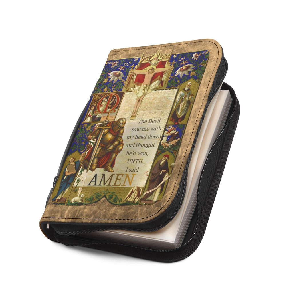 Warrior For Christ Bible Cover Printed Vegan Leather Bible Case Handle, Zipper