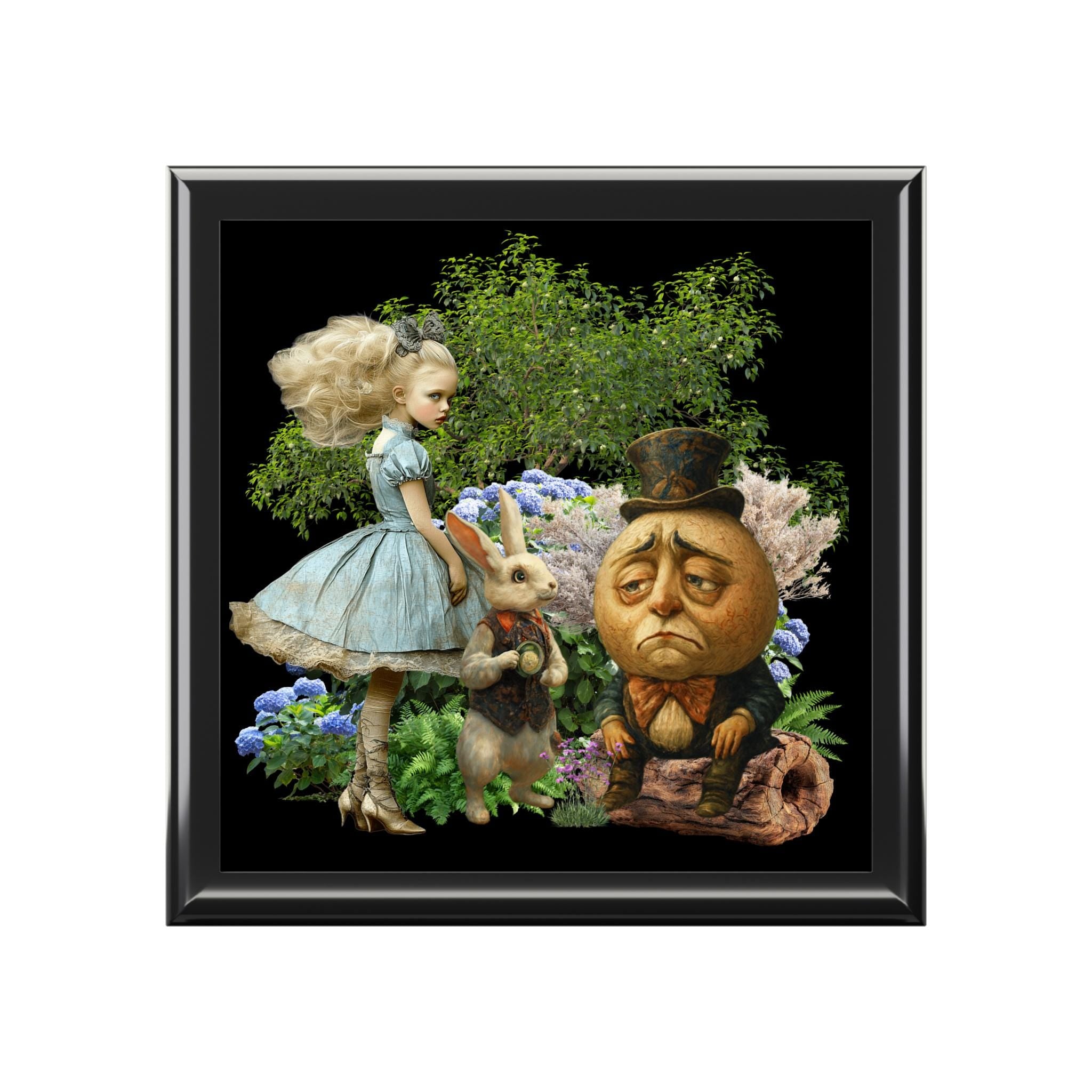 Alice and Humpty Tile Top Jewelry Box Whimsical Storybook Illustration