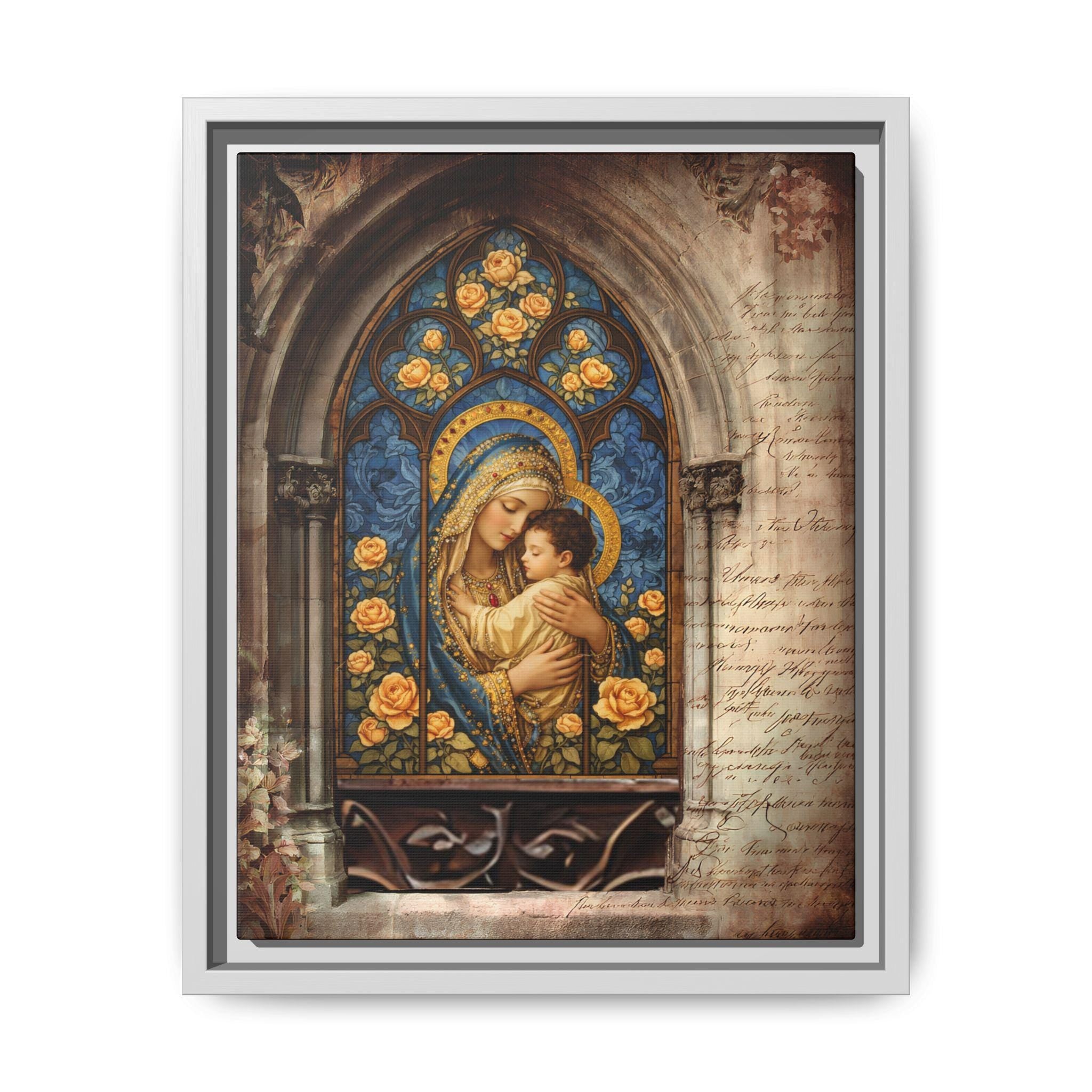 Madonna and Child Stained Glass Print Matte Canvas, Framed