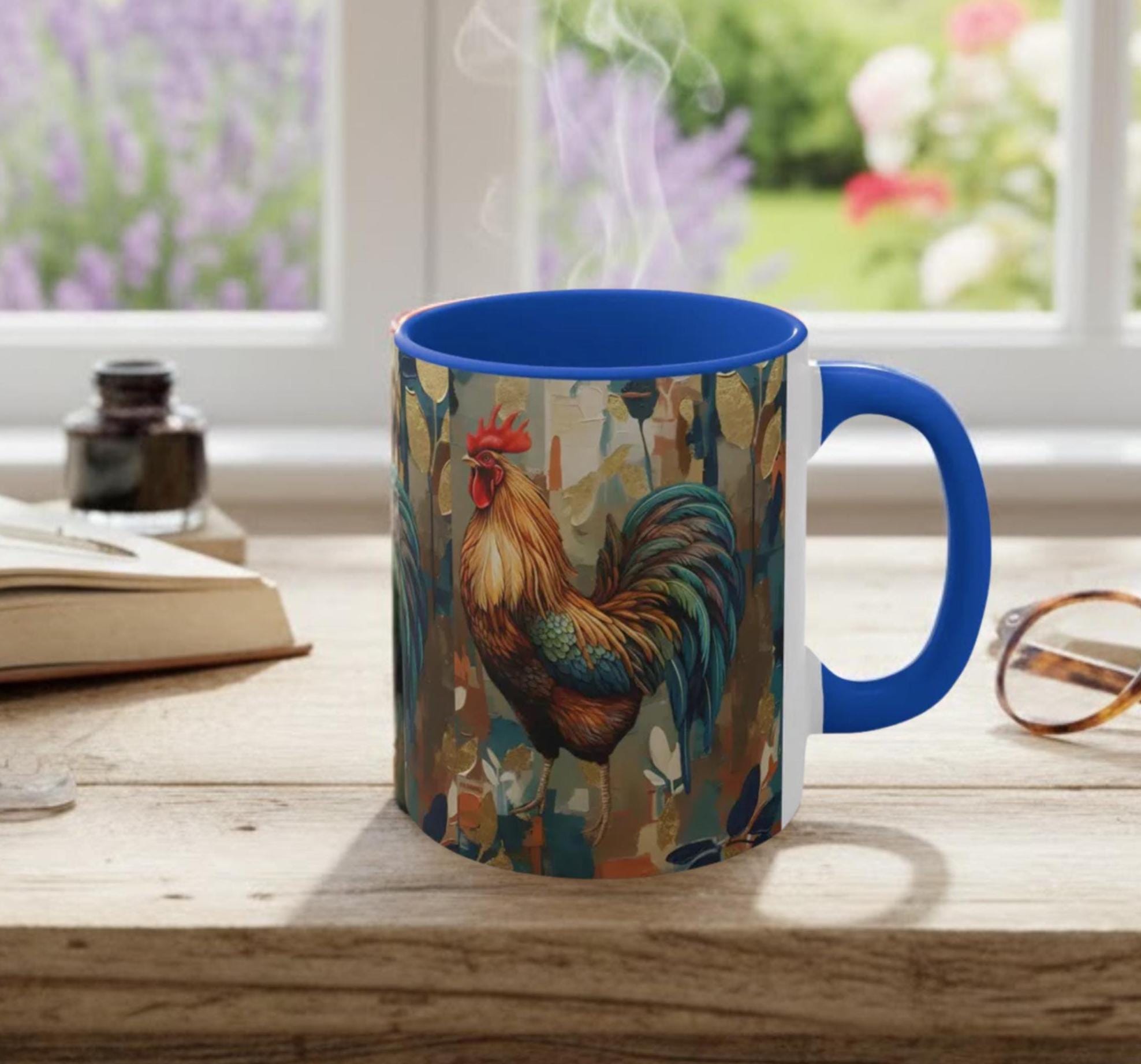 Colorful Modern Rooster Mug | Modern Farmhouse Kitchen, Rustic Morning