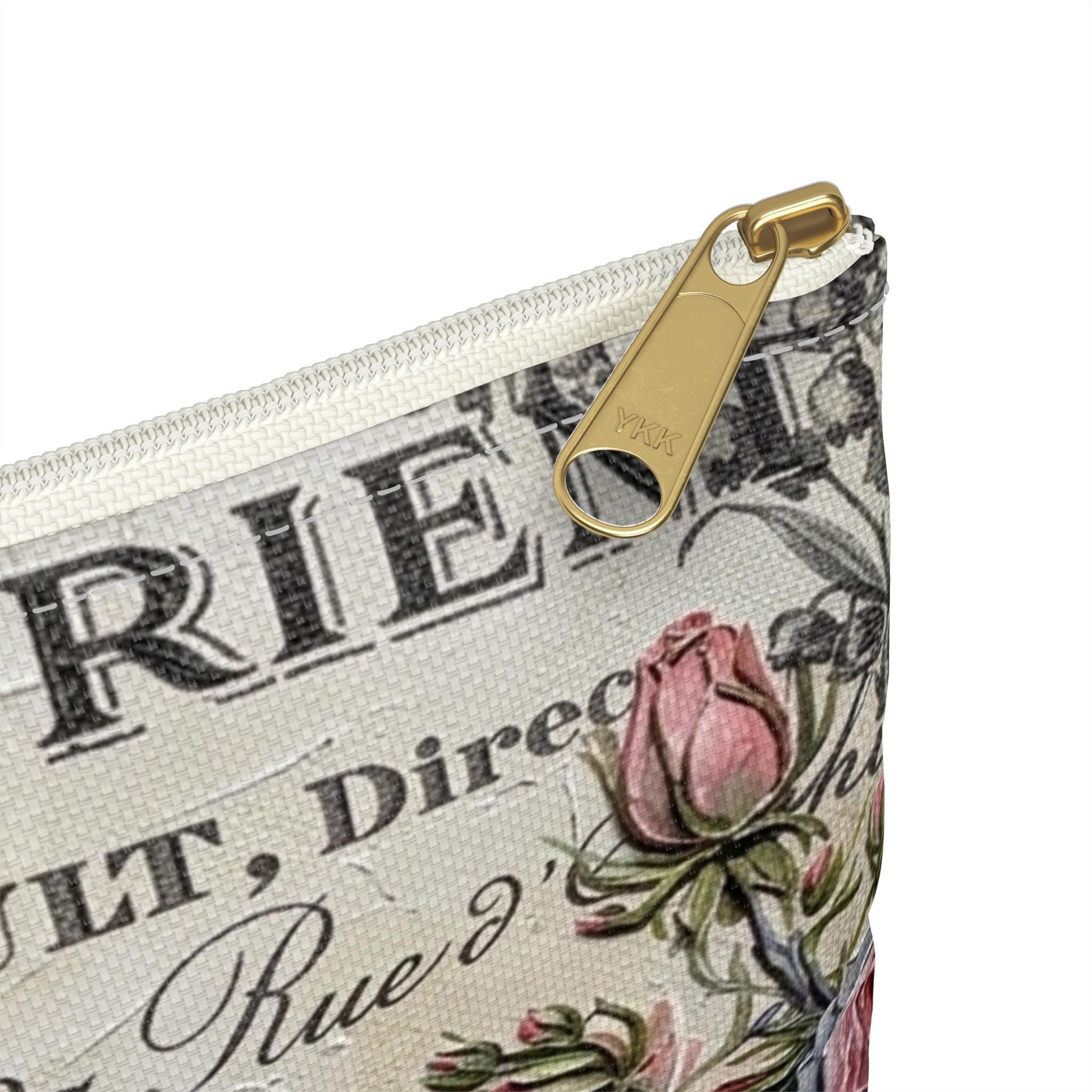 Vintage Roses Perfume Label Accessory Pouch | Floral Cosmetic Bag