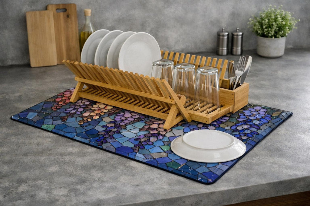 Wisteria Floral Kitchen Dish Mat | Microfiber Drying Mat | Modern Farmhouse | Housewarming Gift