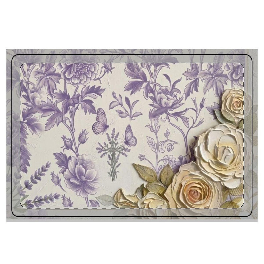 Pretty Lavender Toile Kitchen Dish Mat | Microfiber Botanical Herbs Drying Mat | Modern Farmhouse