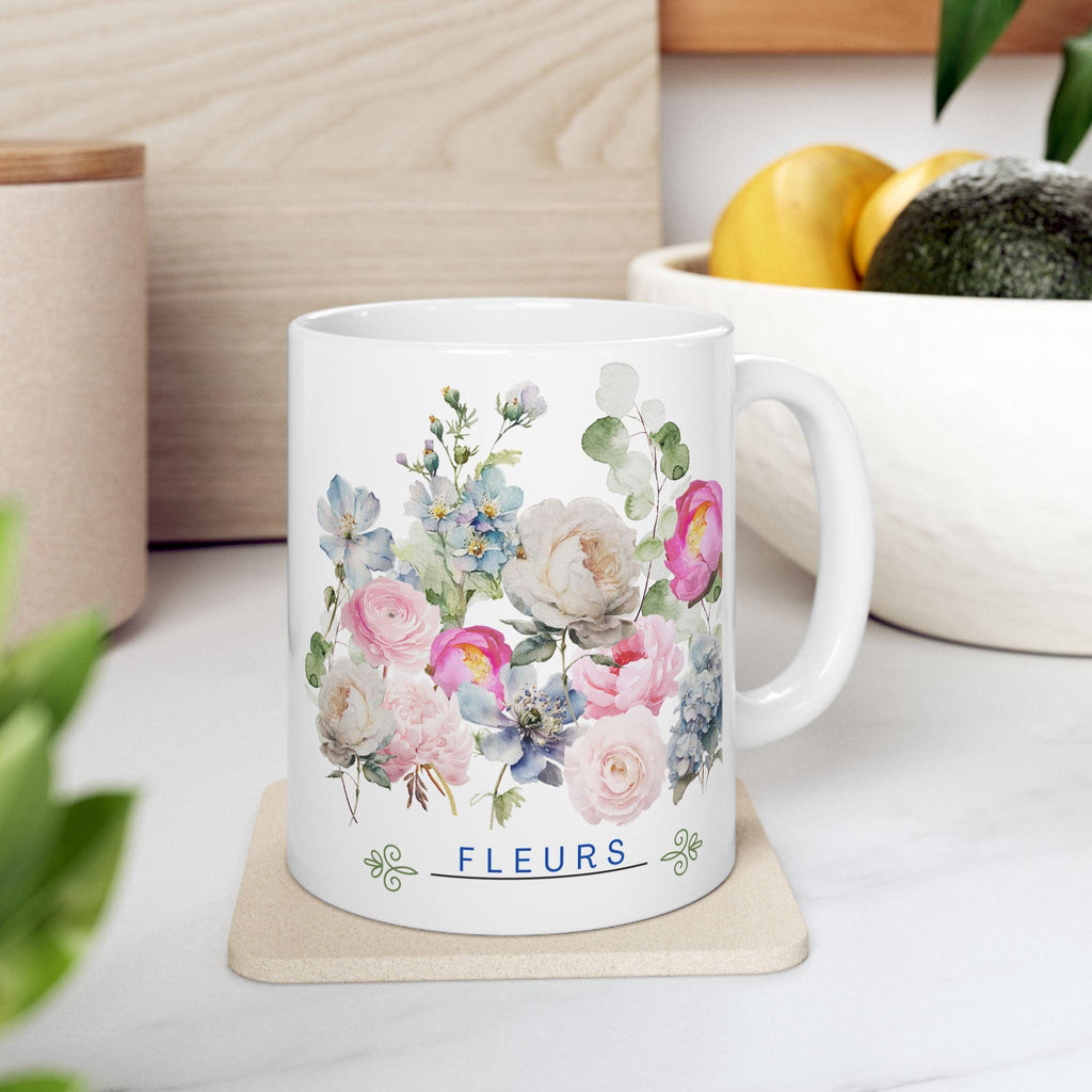 French Ceramic Mug French coffee Cup Elegant Flower Design Coffee Cup for Tea Lovers, Great Gift for Birthdays, Weddings, and Anniversaries