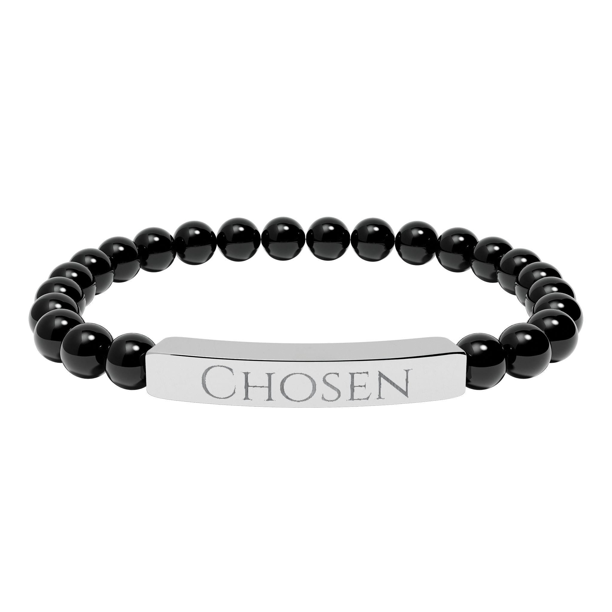 Chosen Engraved Stone Stretch Bracelet | Natural Beaded Bar Bracelet