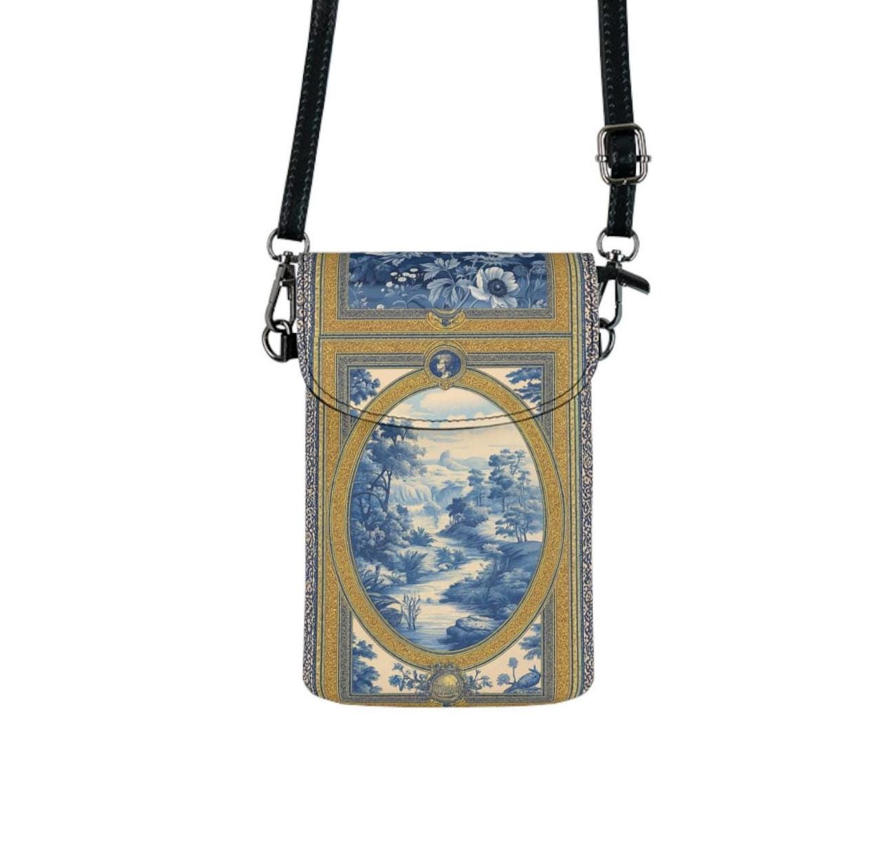 Blue Chinoiserie Phone Bag Wallet • Toile Pattern Crossbody • PCS Heritage Accessory