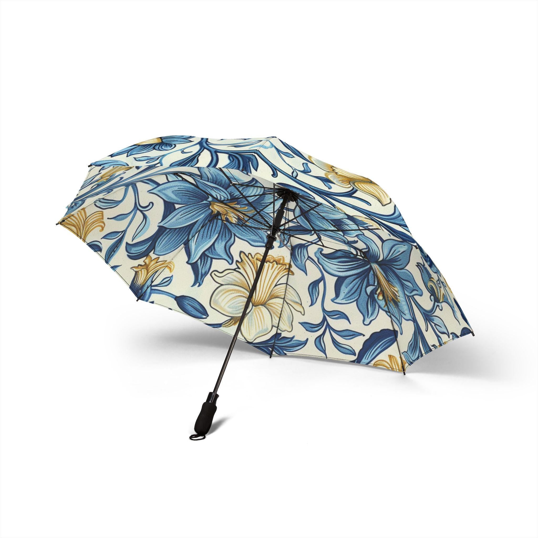William Morris Blue Floral Foldable Umbrella | Patterned Rain Parasol