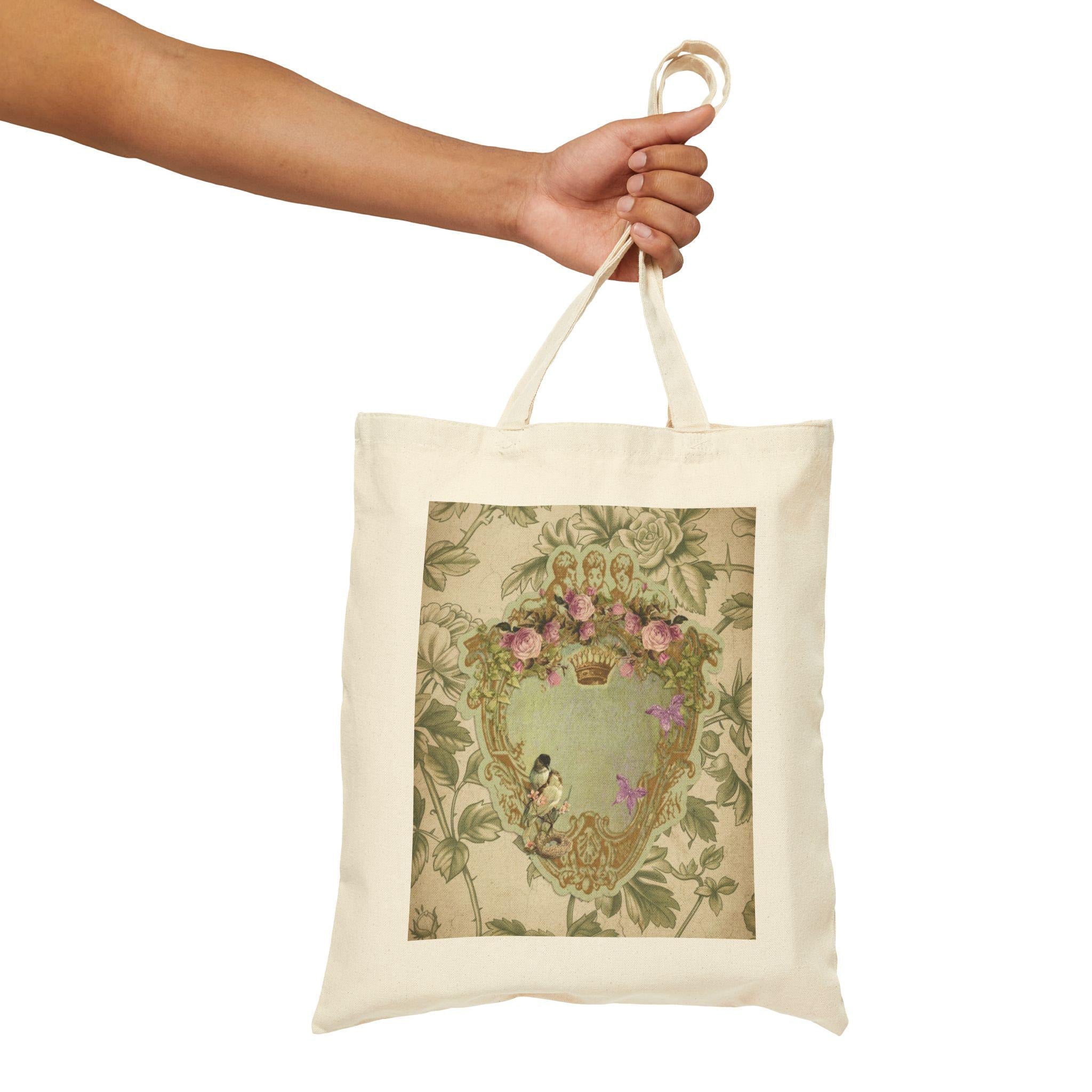 Vintage personalized Cotton Canvas Tote Bag - Green Toile