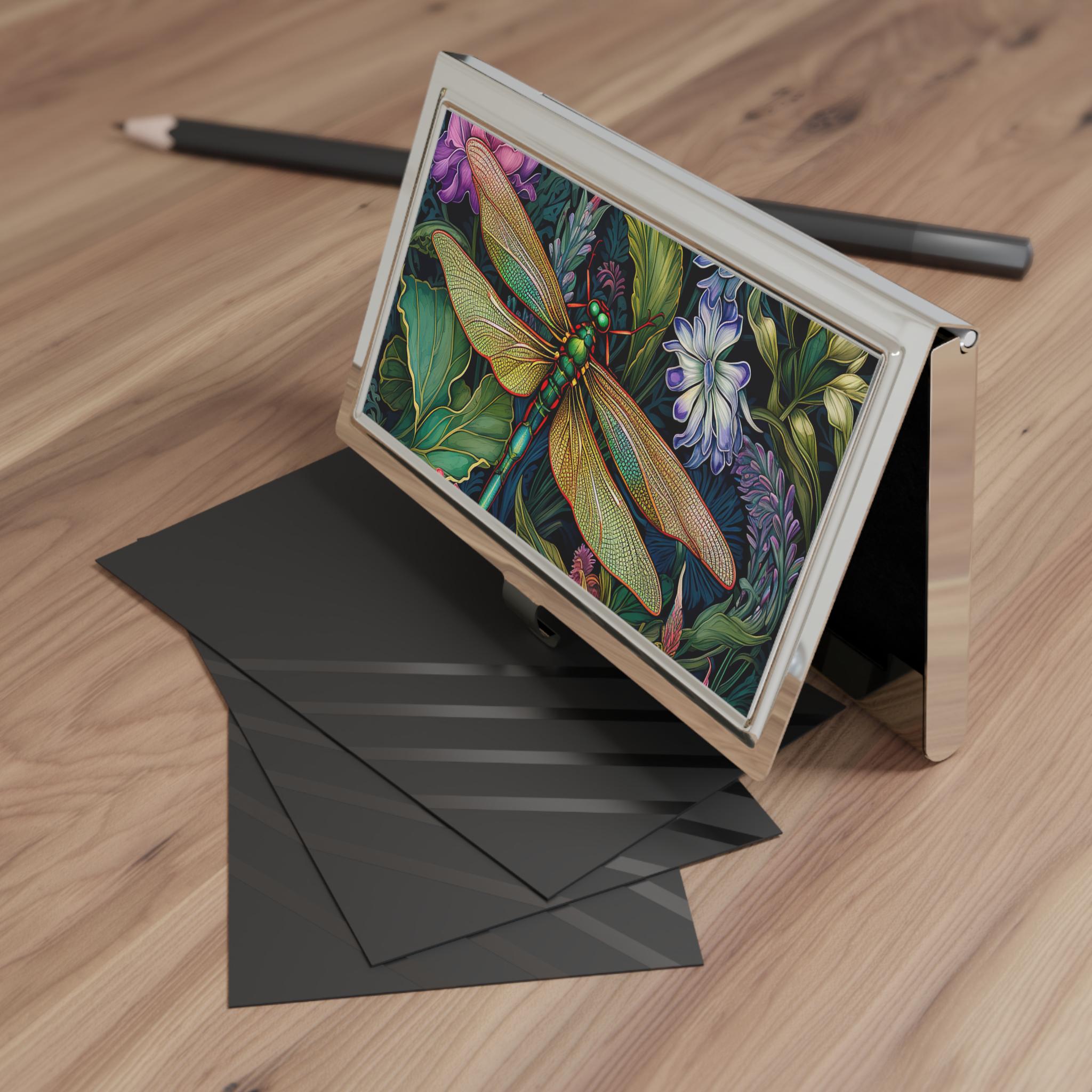 Colorful Dragonfly Business Card Holder: Elegant Desk Accessory | Calling Card Case | Bestseller Gift