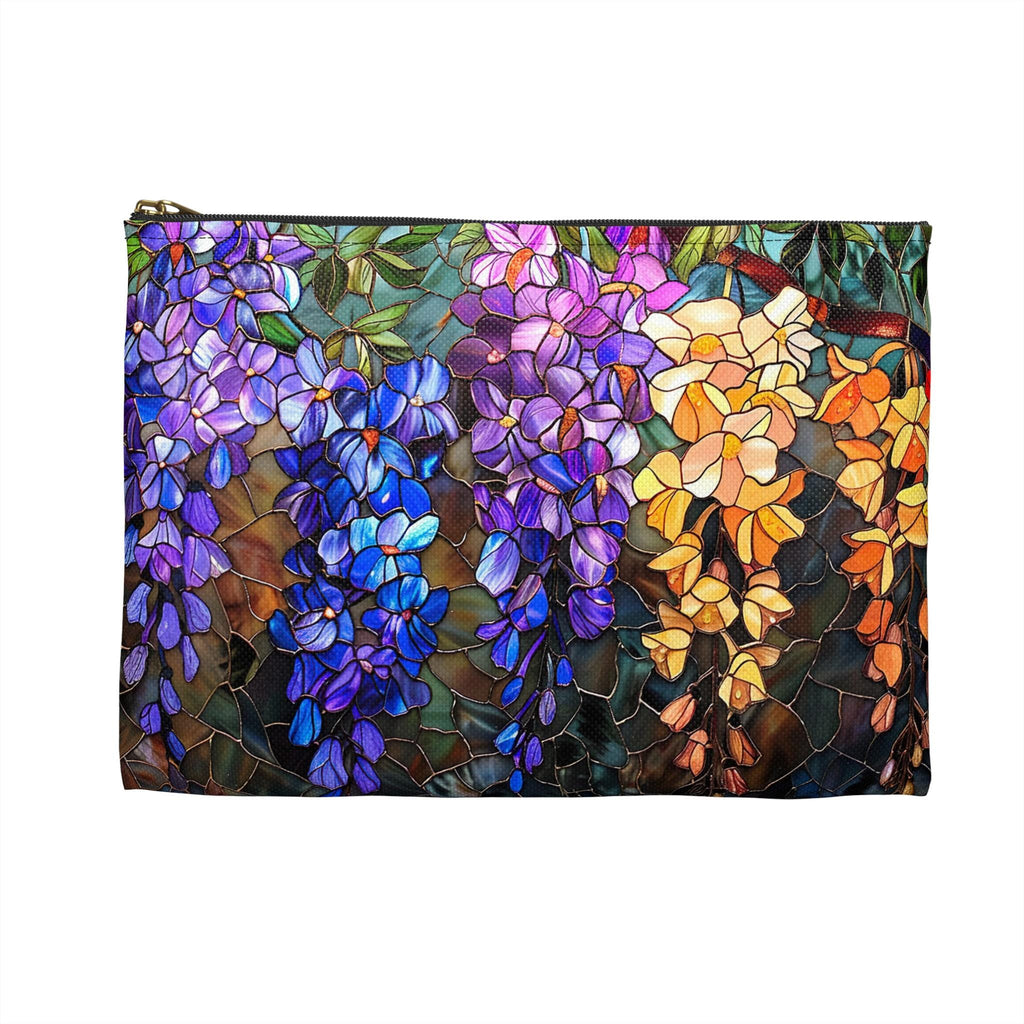 Wisteria Floral Accessory Pouch | Stained Glass Garden Print Zipper Bag