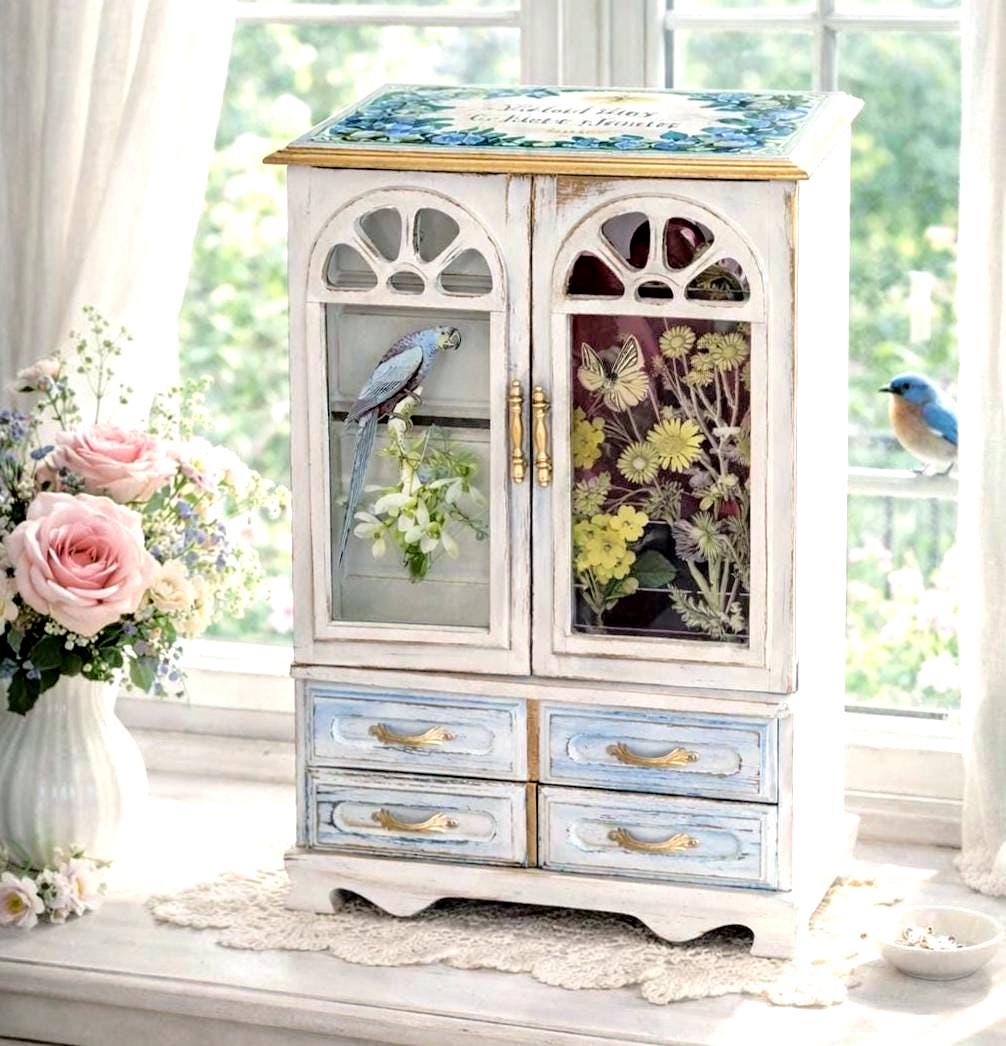 Floral Jewelry Box • Large Cottagecore Keepsake Box • Feminine Vanity Decor • Shabby Chic Gift for Her • Hand Embellish Jewelry Organizer