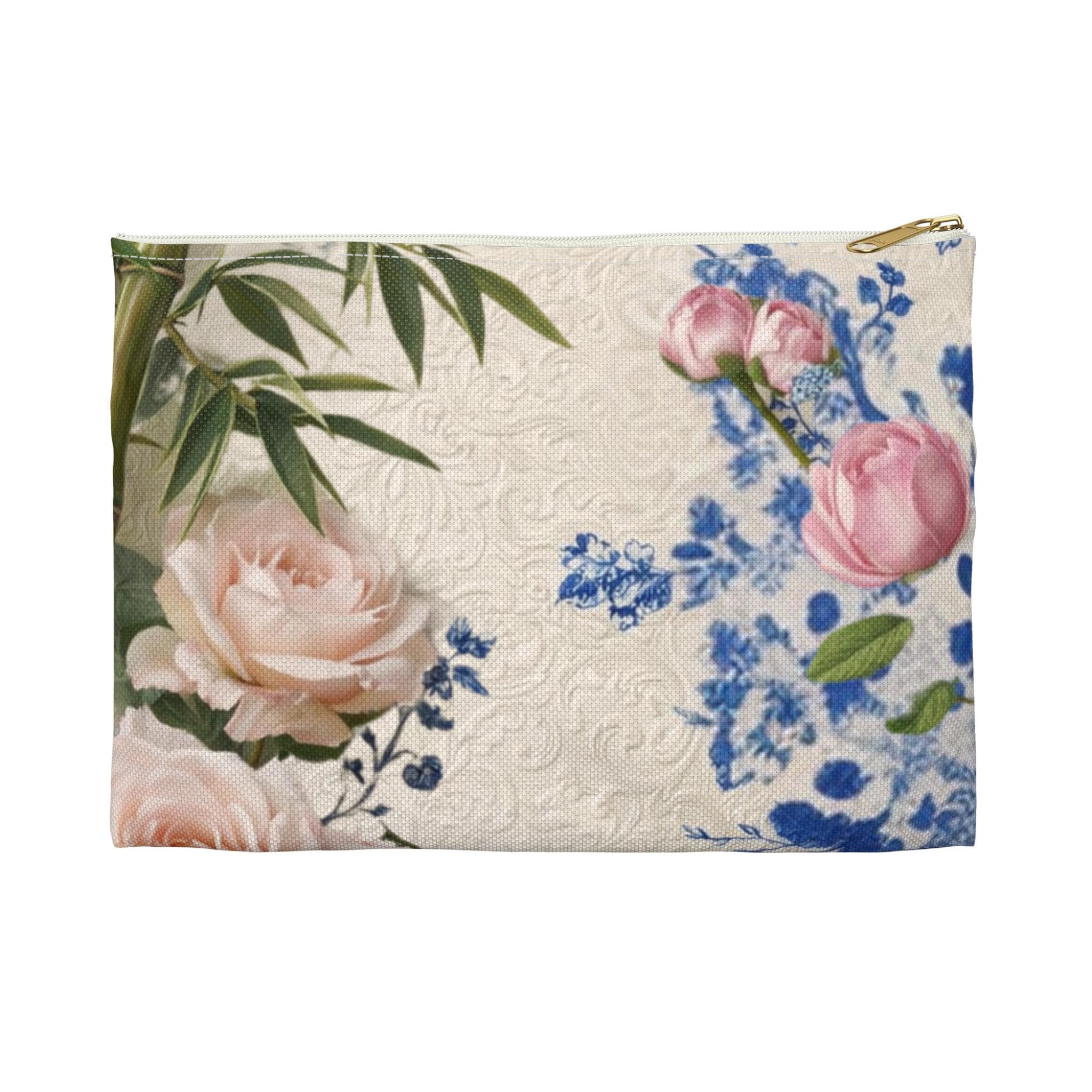 Vintage Floral Bamboo Roses Accessory Pouch | Makeup Bag, Cosmetic Pouch