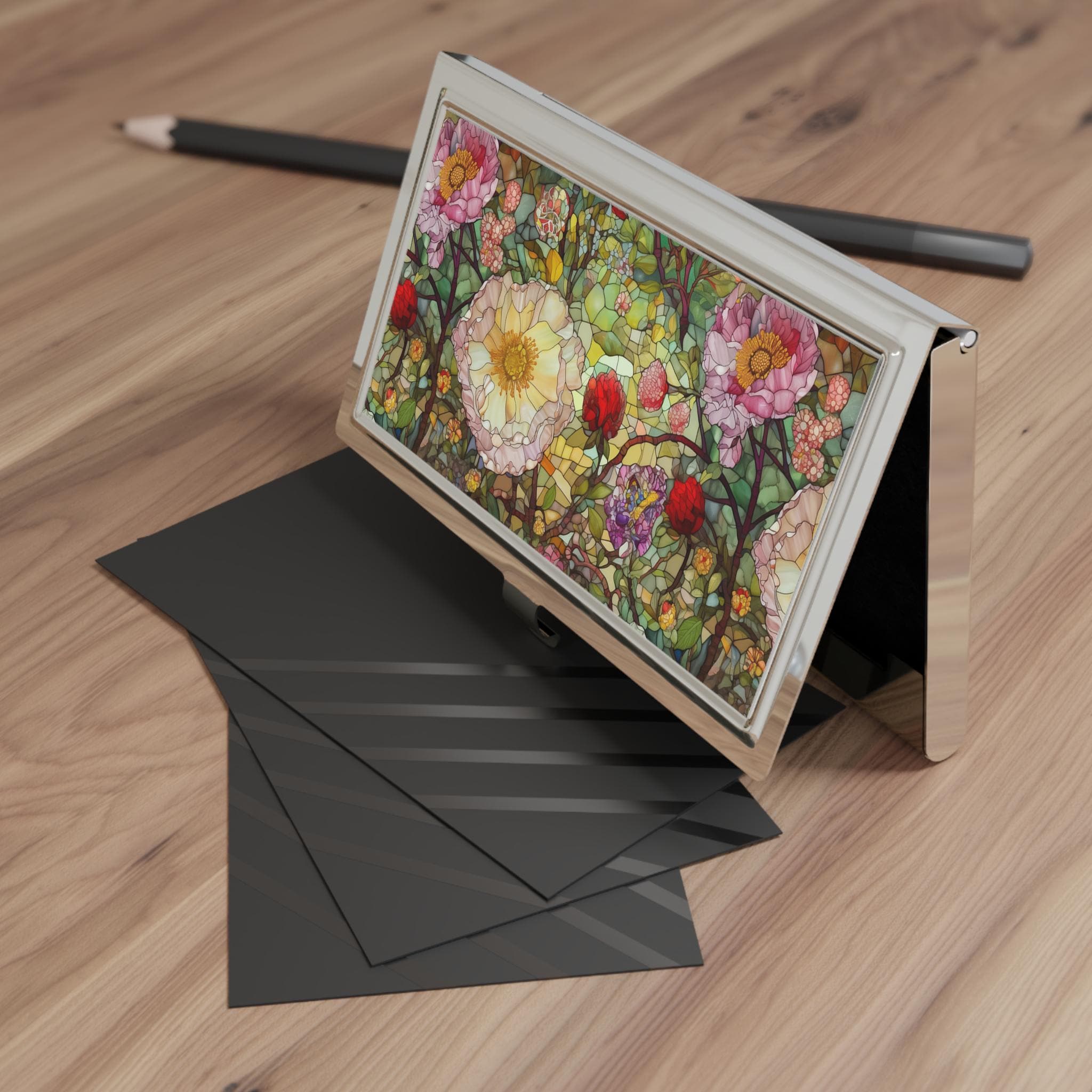 Floral Mosaic Business Card Holder, Elegant Office Gift
