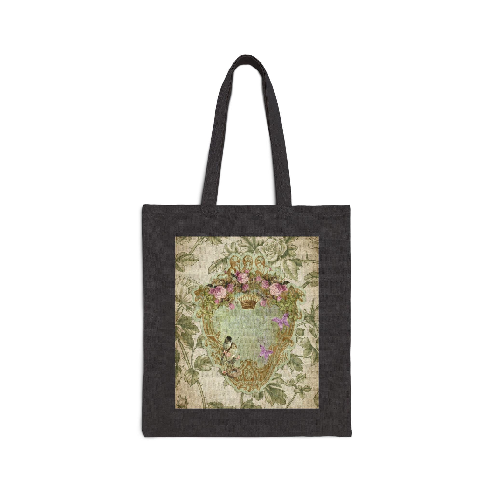 Vintage personalized Cotton Canvas Tote Bag - Green Toile
