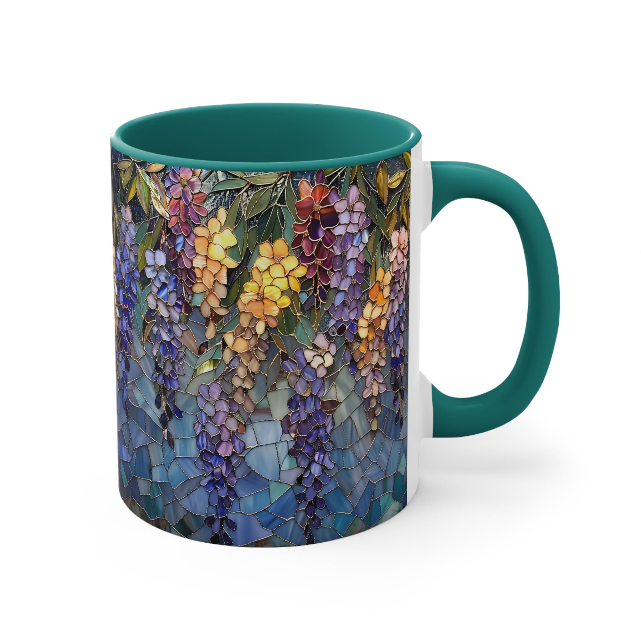 Wisteria Mosaic 11oz Accent Mug | Floral Stained Glass Pattern