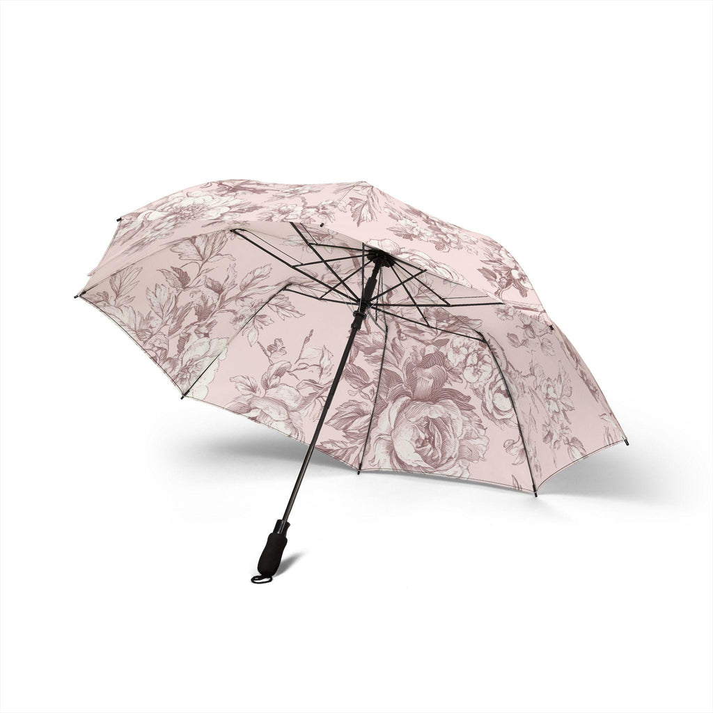 Pink European Toile Umbrella | Foldable Classic Floral Canopy | Parasol