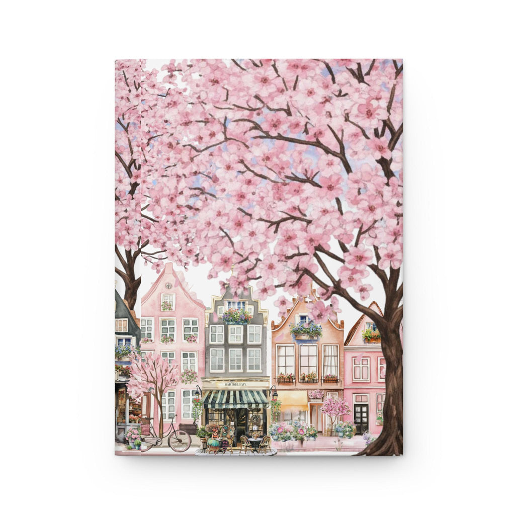 Cherry Blossom Street Scene Hardcover Journal | Sakura Trees & Painted Ladies