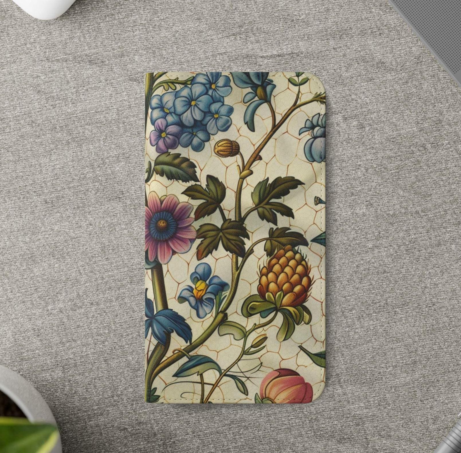 Vintage Floral Faux Leather Phone Wallet Case Elegant Bookish Flip Case with Card Slots