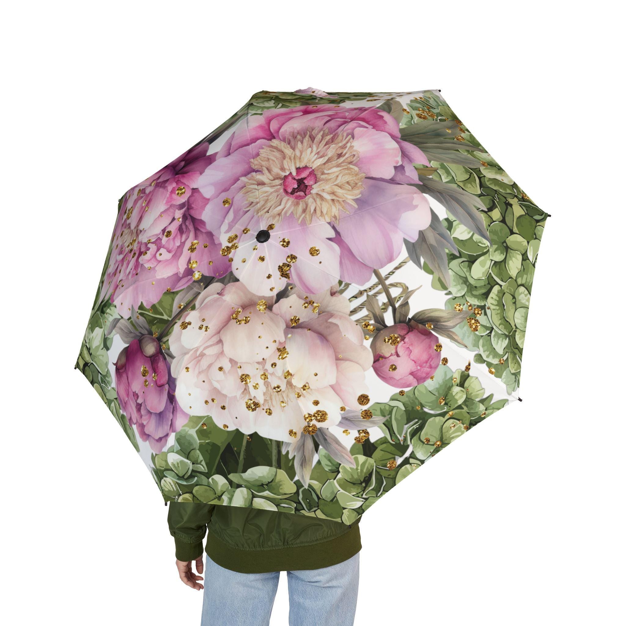 Hydrangea and Peonies Automatic Foldable Umbrella | Floral Rain Parasol
