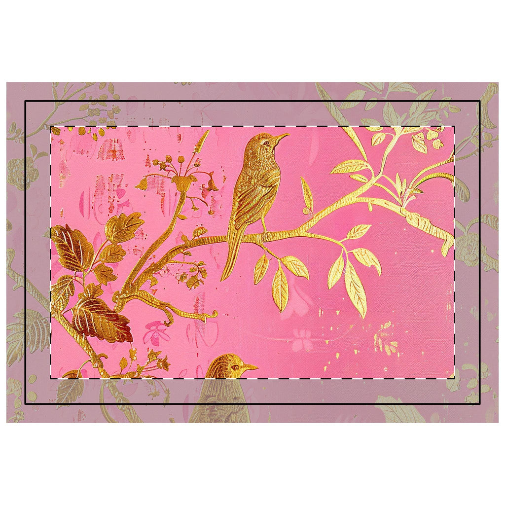 Gold Bird Branch quilted placemat | pink botanical table mat