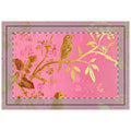 Gold Bird Branch quilted placemat | pink botanical table mat