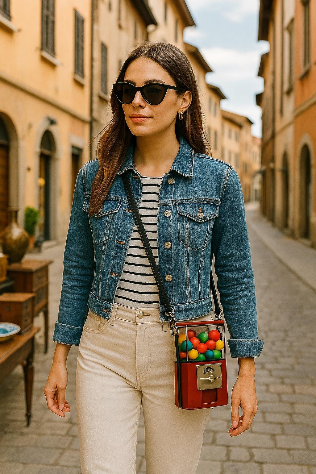 Retro Gumball Machine Crossbody Bag - Red Vegan Leather Novelty Purse for Kitsch Fashion