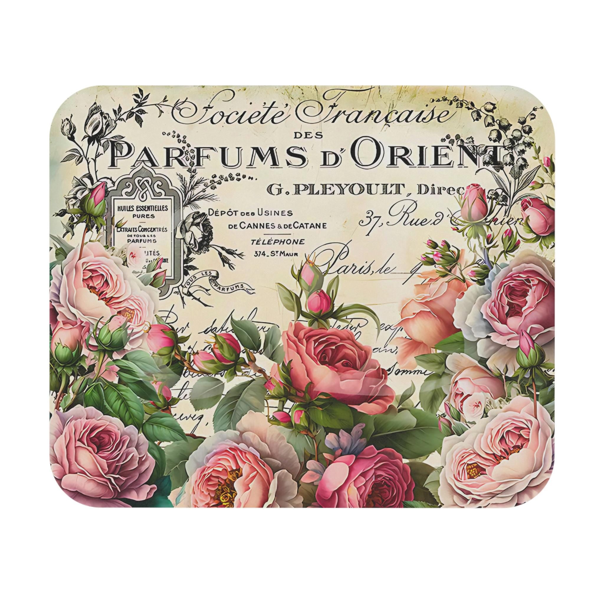 Perfume label Mouse Pad, Elegant Desk Accessory, Paris Inspired Gift, Office Decor, Stationery Essentials,