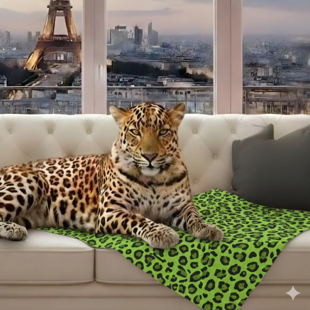 Acid Green Leopard Print Velveteen Blanket | Animal Print Throw