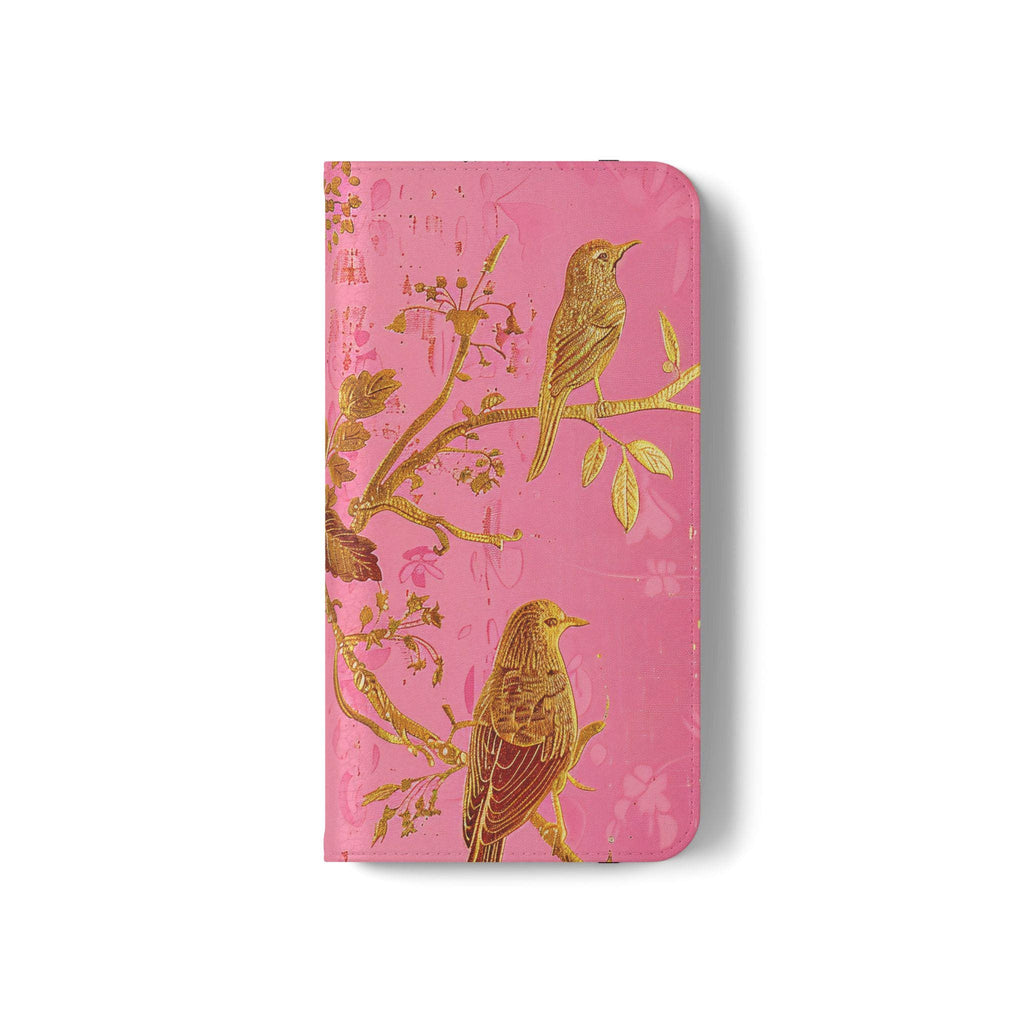 Floral Birds Faux Leather Phone Wallet Case Elegant Bookish Flip Case with Card Slots