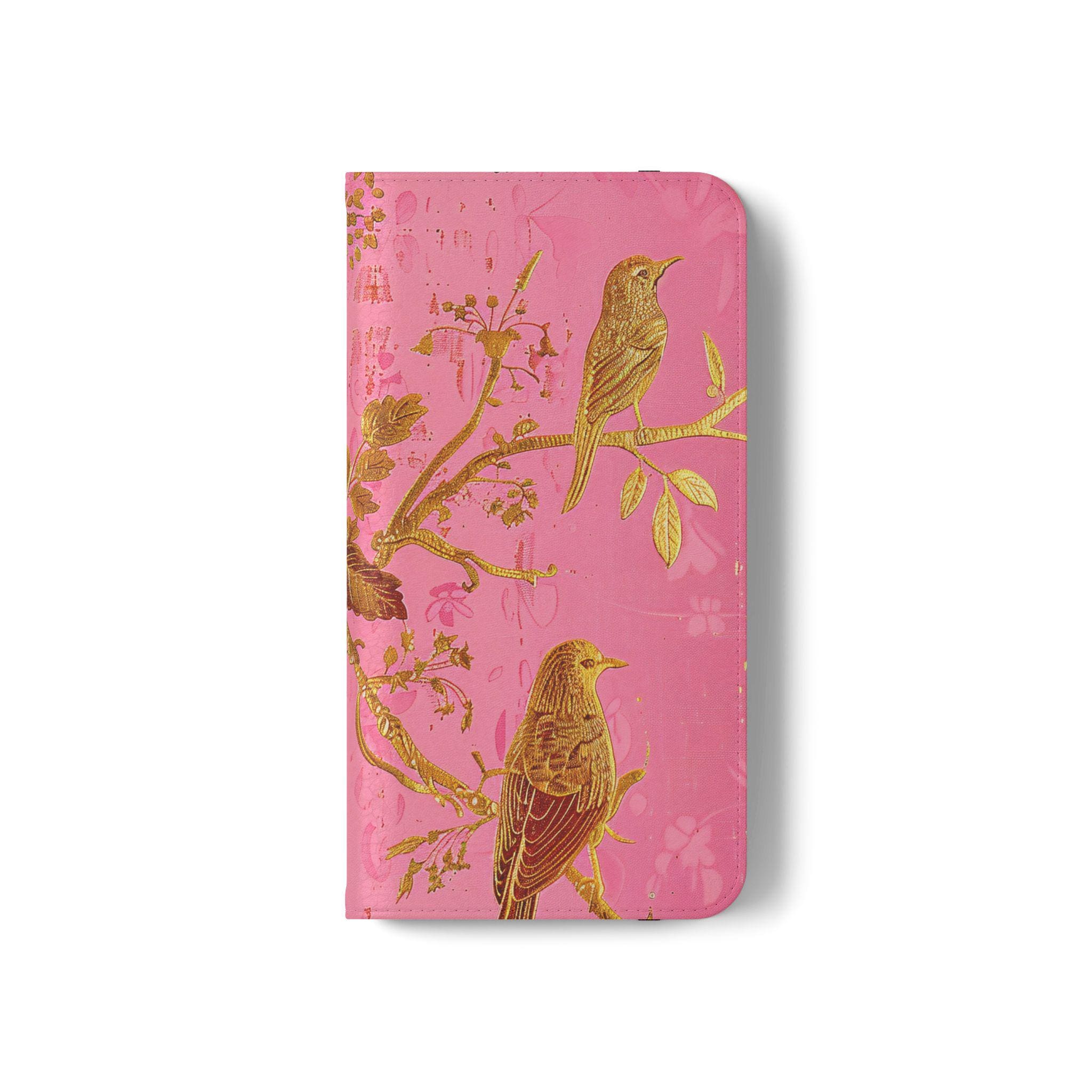Floral Birds Faux Leather Phone Wallet Case Elegant Bookish Flip Case with Card Slots