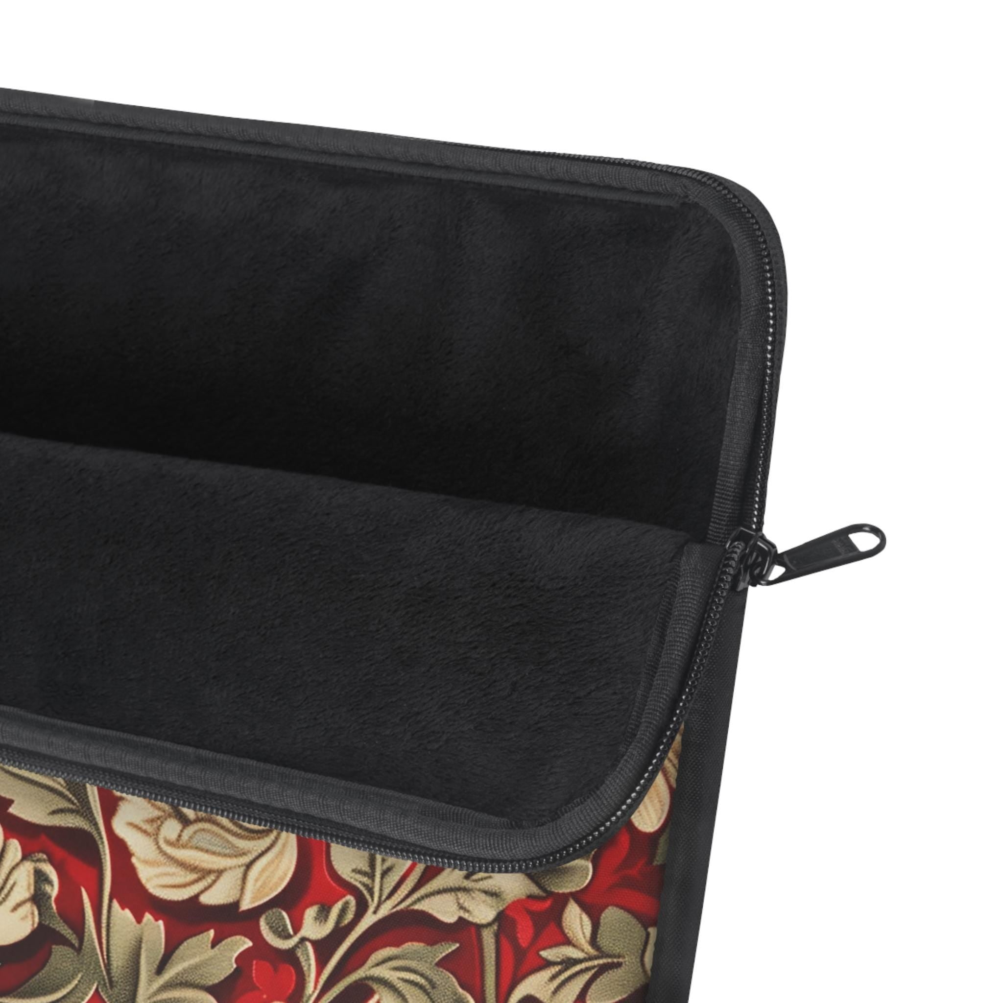 Vintage William Morris Floral Laptop Sleeve | Red Cream Botanical Zip Sleeve Fleece Interior