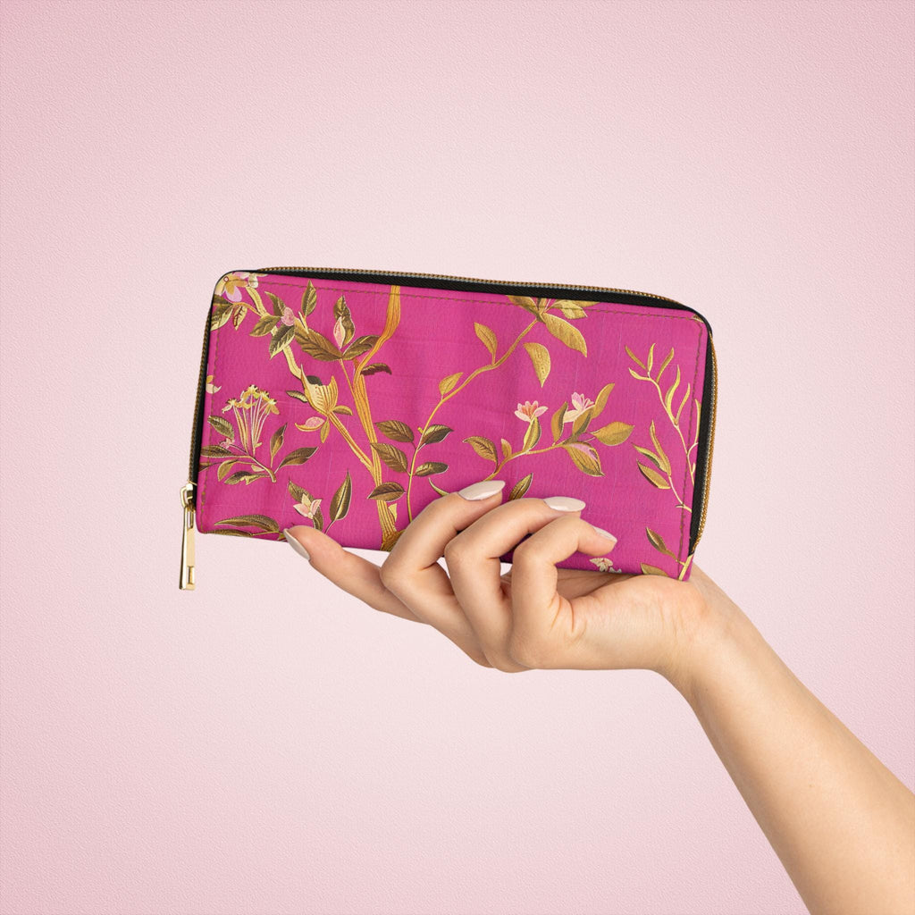 Gold Floral Vines Zipper Wallet | Pink Botanical Zip Wallet