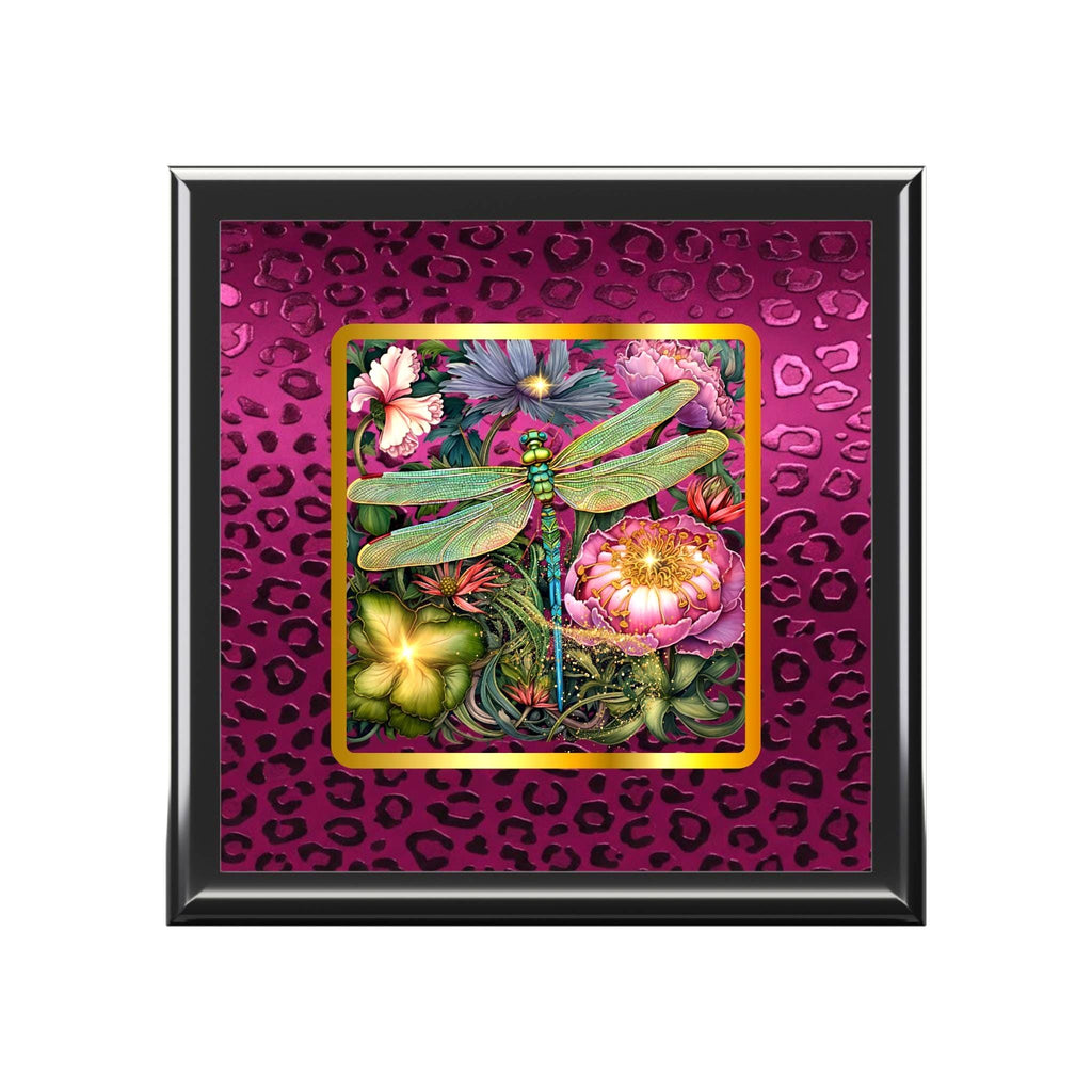 Magenta Leopard & Botanical Dragonfly Jewelry Box | Keepsake Vanity Organizer